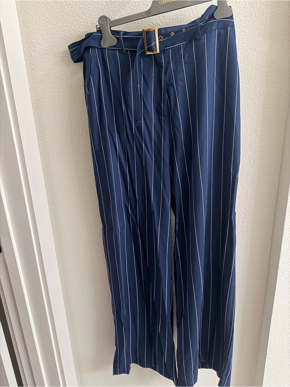Navy Pinstripe Mens Dress Pants with Belt